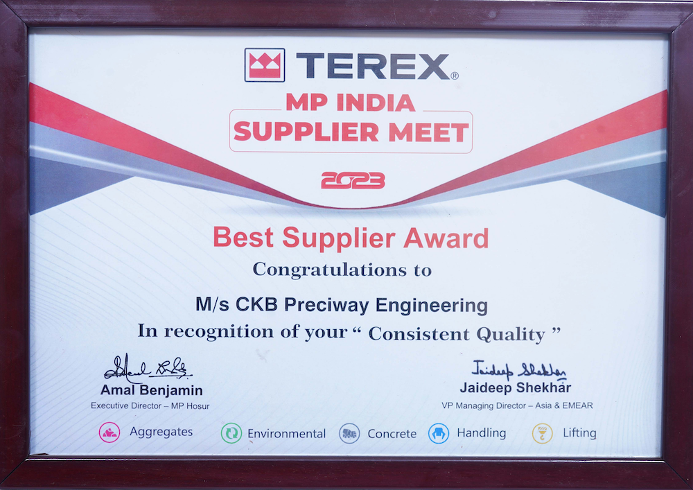 Best Supplier Award for Consistent Quality
